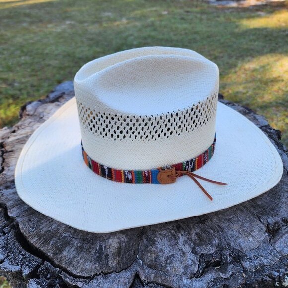 Rockmount Mexican Palm Cowboy Hat Colorful Band Size M? L? - Picture 1 of 11